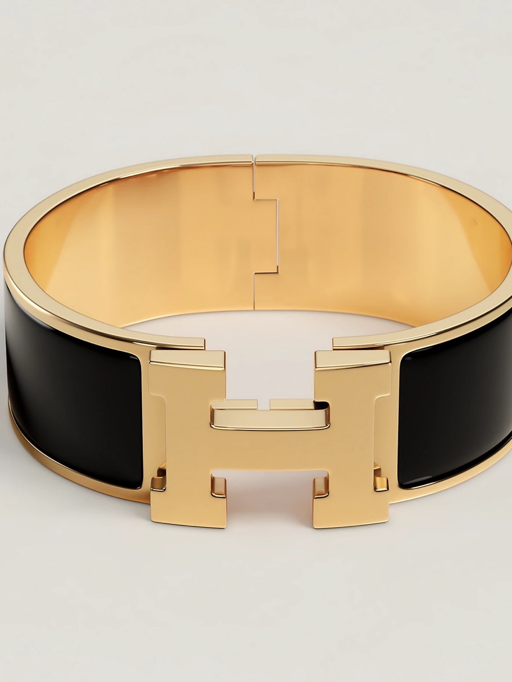 Hermès Clic Clac H PM Black Enamel Gold-Tone Bracelet